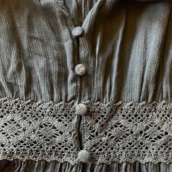 Black LaceTiered Maxi Dress Vest Sz L Whimsigoth Fairy Dark Feminine Cottagecore - Picture 7 of 7